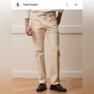 Todd Snyder Cream White Corduroy Denim Cotton Pant Leather Stretch 38x32